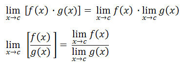 Límite de la multiplicación o división de funciones
